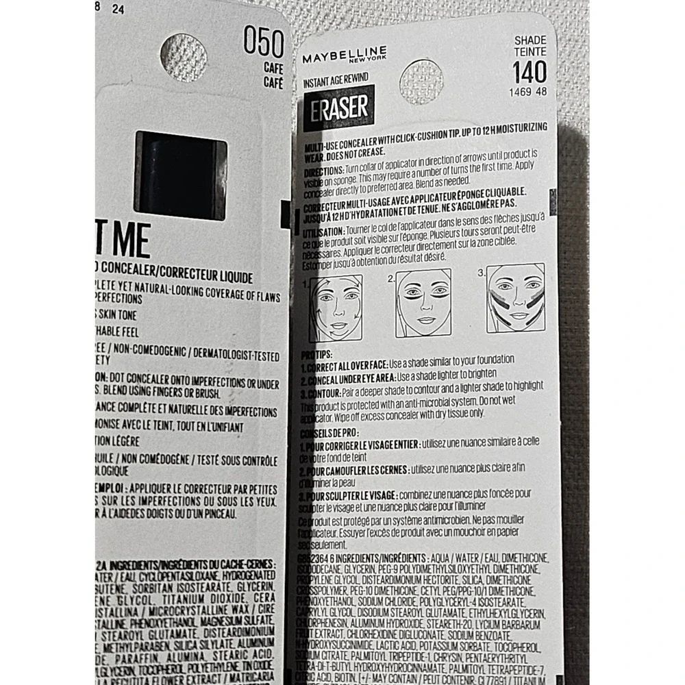 Maybelline Fit Me Concealer 050 Cafe & Instant Age Rewind‎ Eraser 140 Bundle 5pc
